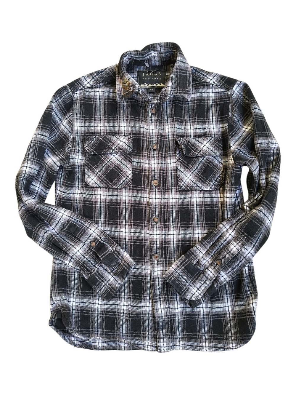 JACHS New York Black Grey Plaid Flannel Button-Up Shirt Men’s Small